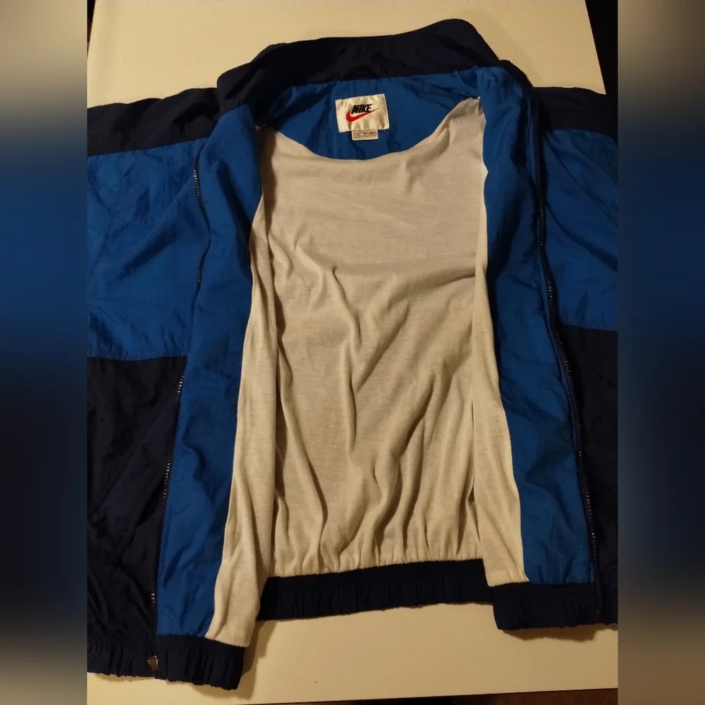 Vintage 90s Navy & Baby Blue Nike Zip-Up Spell-Out Jacket Windbreaker XL. - Picture 4 of 6